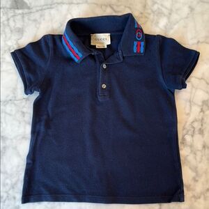 Gucci Blue Polo Shirt with Striped Logo Collar 24M